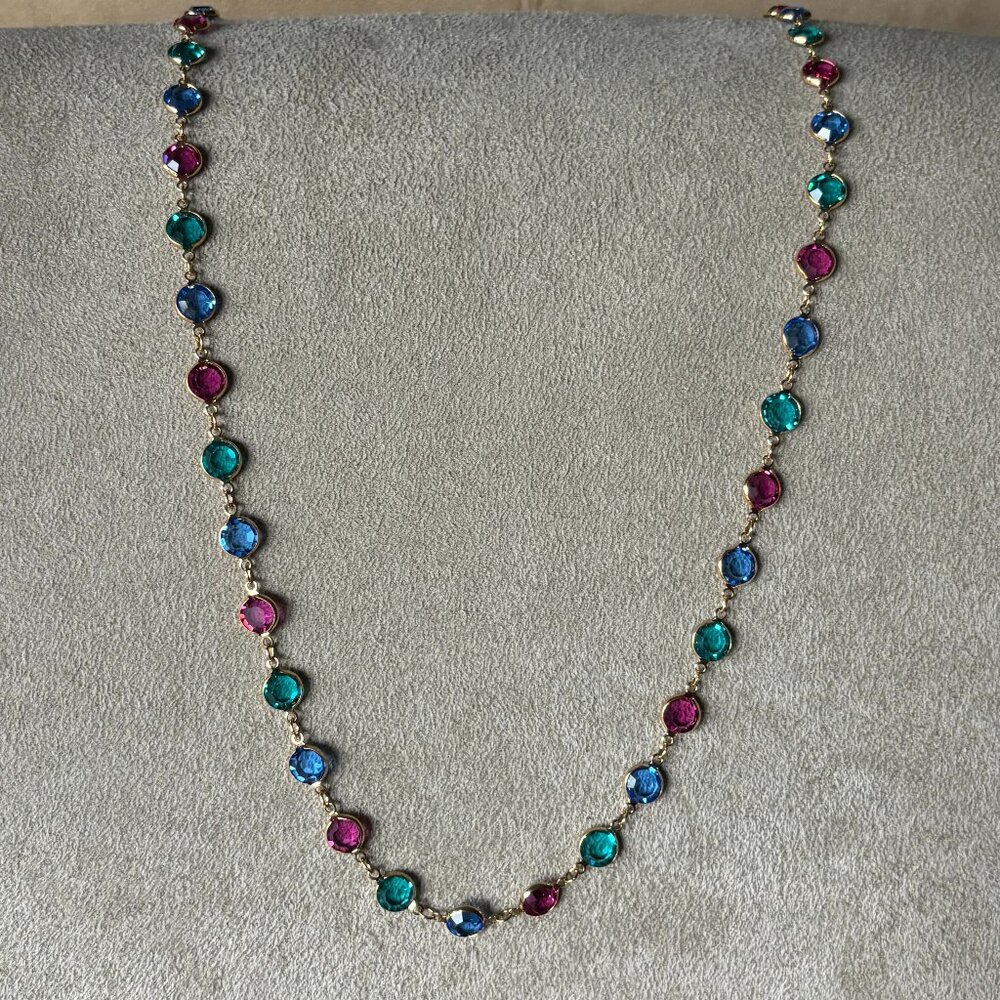 Swarovski Multicolor Crystal Bezel Necklace Teal Purple/Pink Blue b
